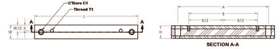 (2) bars for each motor Bolt Down Series: Part Motor Dampening Bar Dimensions (inches) Number Frame L W H A B X C1 for T1 MDB06-B 06C 7.2 1.97 1.7.7 3.0.87 1/2-13 /16-18 MDB143-B 143TC 7.7 1.97 1.7 6.