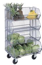 AMCO 800.874.0375 Specialty Racks / AMCO Mobile Stacking Basket Unit Bulk storage units are versatile and mobile Models SB5 and SB6 consist of 3 ea. 18'' baskets, 1 ea. 20'' basket, and a dolly.