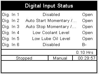 The screen above allows the operator to see what the digital output functions are set to without accessing the menu and the active setting which informs the user of the output status.