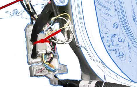 k) Secure the 13P Connectors to the Vehicle Harness with 1 Wire Tie.
