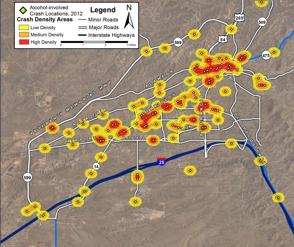 Crash Geography Map 5: Location and Density of Crashes in Santa Fe, 2012 4 All maps are available in high-resolution color at http://tru.unm.