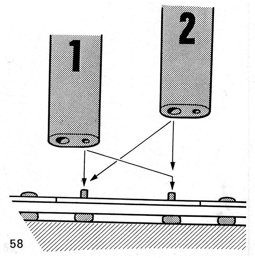 Check the Knife Fore/Aft and Up/Down Positions. Adjust the height by moving the drive lever in its bearings. The fore/aft direction is adjusted using screw joint A, fig. 55.