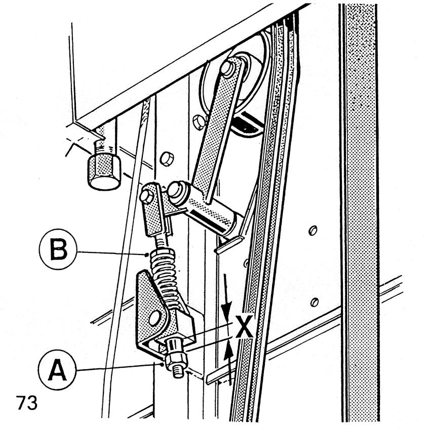 Grain Tank Unloader Belt (Fig. 72) Slacken counter nut A on the draw bar and turn nut B to tighten. Lock up nut A. Traction Hydraulics Belt (Fig.