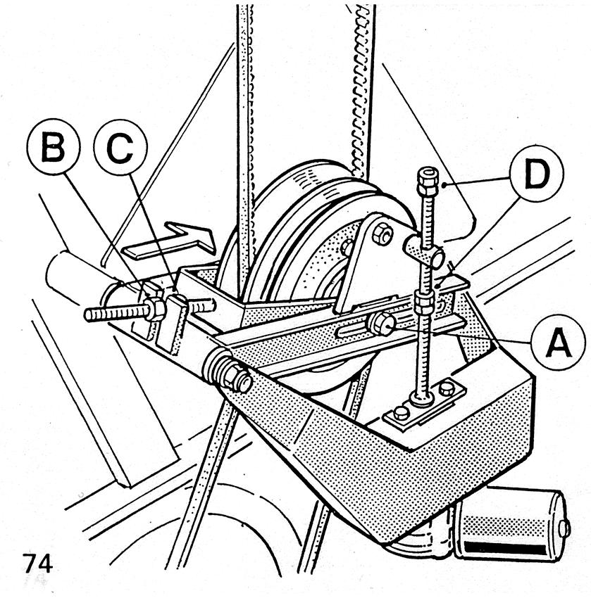 Fan Variator belts (Fig 74) Slacken nut A on the middle shaft of the variator pulleys and nut B.