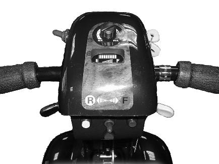 Tiller Controls Hi / Low Speed Switch Speed Control Key Switch Battery Level Indicator Left Thumb Lever (Reverse) Right Thumb Lever (Forward) Horn Button Hazard lights Indicators Lights Speed