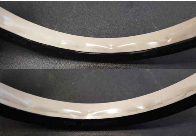 Plastic lined Kalsi Seals Chapter C16 Page 12 backup rings. The test duration was 50 hours, the surface speed was 80 ft/minute (0.41 m/s), and the nominal diametric extrusion gap was 0.020 (0.51 mm).