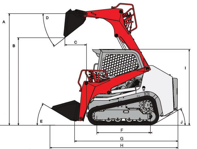 TL6R Compact Track Loader MACHINE DIMENSIONS A Maximum Lift Height to Bucket Pin 2,905
