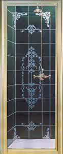 Choice: CLEAR GLASS BLOCK PRINT with acid etched look VICTORIAN PRINT HANDLE - LUXURY PIVOT ONLY Round Handles come as standard on the Luxury Pivot Door.