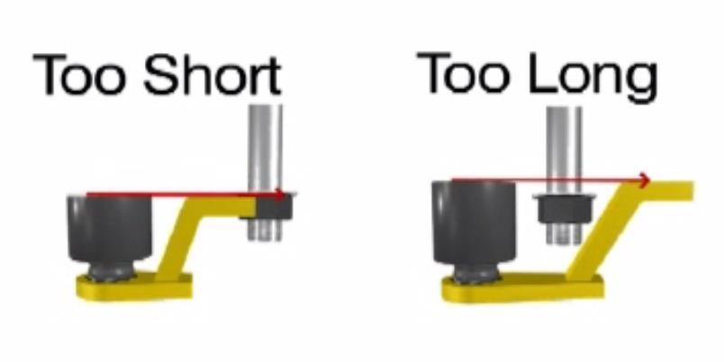 INCORRECT: The foot of the Reaction Arm is too short on the left side, and too long on the right side.