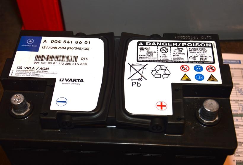 AGM BATTERY FROM A MERCEDES CAR WITH A START-STOP SYSTEM. IF THE NEW BATTERY DOES NOT MEET THE REQUIREMENTS OF THE OEM THEN THE BATTERY IS HIGHLY LIKELY TO FAIL PREMATURELY.