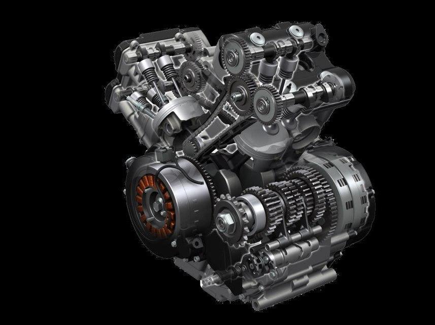 Engine design The totally improved and redesigned four-stroke, liquid-cooled, DOHC, 1037cm 3 90-degree V-twin engine is designed to perform