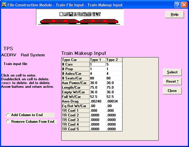 The File Construction Module Train File Input Propulsion Input screen is shown next.