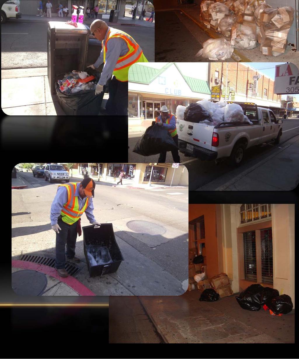 Service 84 trash cans, keep them clean, repaired, maintained and accessible