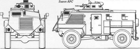 Saxon APC The Saxon wheeled APC was developed by GKN Defence to provide a relatively low cost APC based on a revised Bedford 4x4 truck chassis and other commercially available components such as the