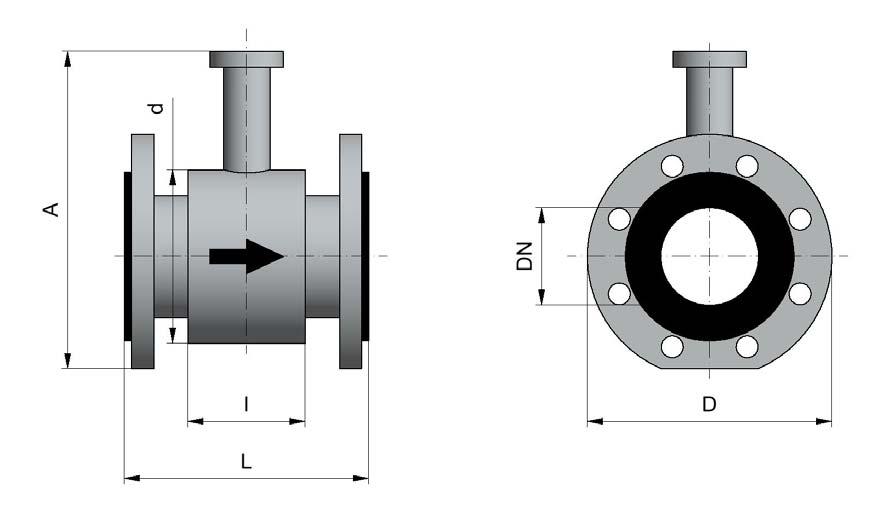 Dimensions of the Sensor EPX (All measures in mm) (standard pressure rating) PN 40* PN16* PN 10* DN ASME** D DIN/EN Flange D ANSI Flange d A DIN/EN Flange A ANSI Flange L l weight [ kg ] 15 ½ 95 88,9