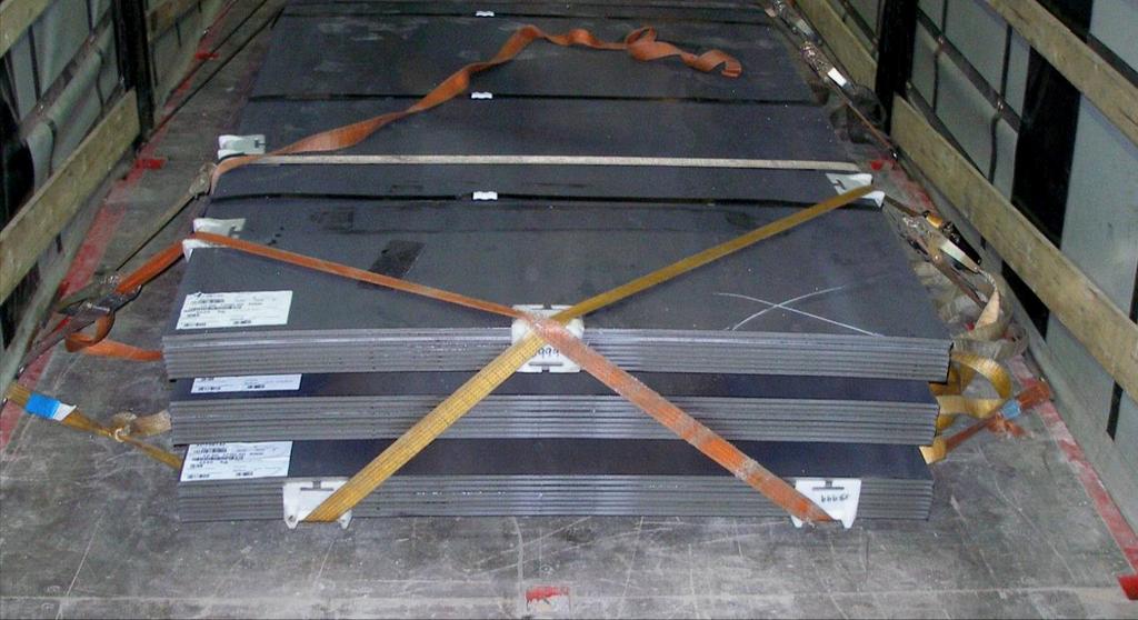 of lashing straps (2 lashing lines) Banded greased or oiled sheets Packed sheets Banded sheets without surface coating-clean, sheet/wood, wood/plywood Banded greased or oiled sheets Packed sheets