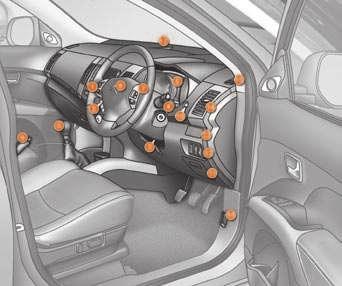 INSTRUMENTS AND CONTROLS 1. Audio equipment controls. 2. Telephone controls. 3. Steering wheel adjustment control. 4. Front and rear wipers/wash-wipe control. 5. Instrument panel. 6. Driver s air bag.