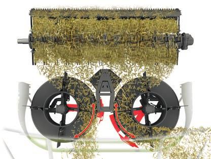 More effective spreading. 1 Spreading rotor 2 Paddle 3 Material flow 4 Outer deflector 5 Inner deflector Efficient power spreader. Fast-drying swaths of straw.