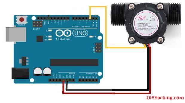 connection of flow sensor with arduino