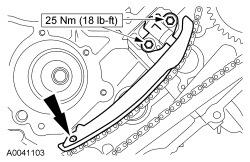 Remove the retaining clip from the LH timing chain tensioner. 43.