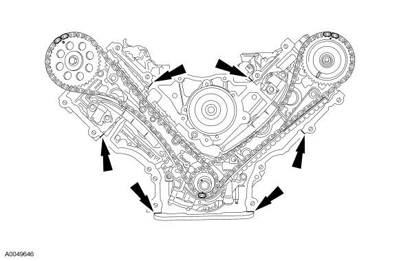 Page 23 of 41 54. Install a new engine front cover gasket on the engine front cover. Position the engine front cover. Install the fasteners finger-tight. 55.
