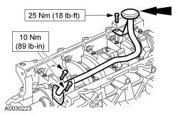 Page 36 of 41 NOTE: Clean and inspect the mating surfaces and install a new O-ring. Lubricate with the O-ring with clean engine oil. Position the oil pump screen and pickup tube and install the bolts.