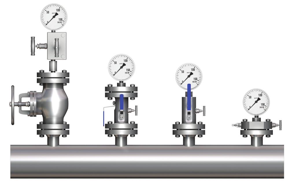 The primary valve will be connected to a secondary instrument valve. A pressure gauge or transmitter will then be installed do wnstream of the instrument valve.