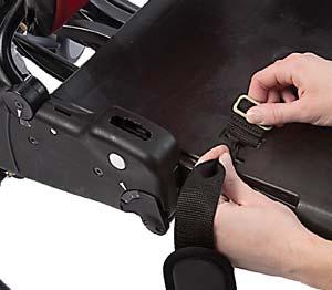 Thigh belt A thigh belt can provide additional support and security for user s thighs, and helps adduct user s knees. To install thigh belt, unsnap and lift up front of seat pad.