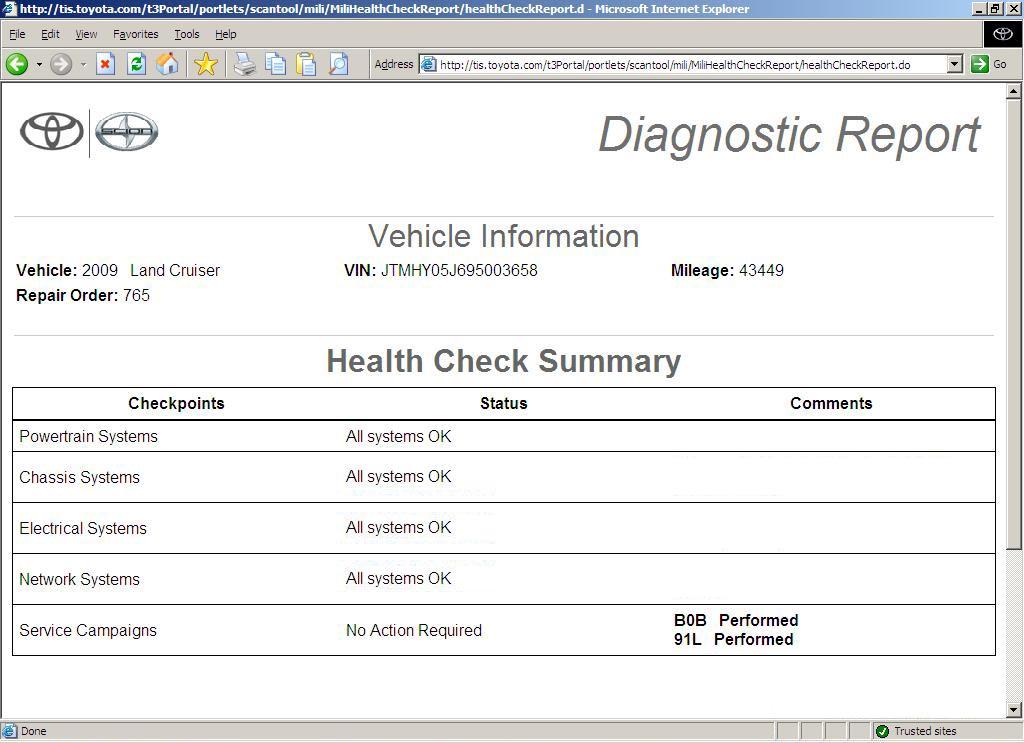 f) Confirm Customer Health Check Report information is correct.