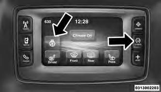 Uconnect 5.0 System If Equipped Press the Climate hard-key then touch the Heated Steering Wheel soft-key to turn on the heated steering wheel.