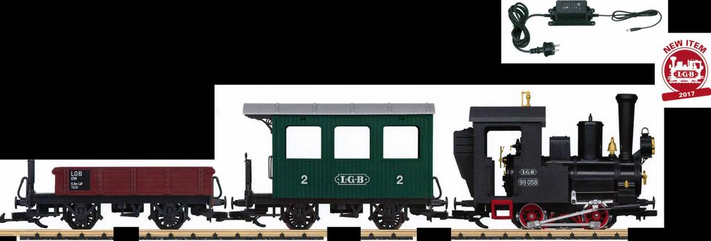 The Perfect Way to Get Started 70502 Starter Set, 230 Volts This starter set contains an old-timer train consisting of a tank locomotive, a passenger car, and a low side car.