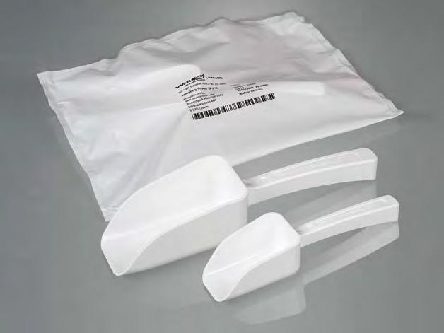 and FDA guidelines Individually packed, gamma radiation sterilised Length (mm) Capacity (ml) Pk Cat. No. 127 2,5 100 231-0493 170 10 100 231-0494 Sampling scoops PS, white.