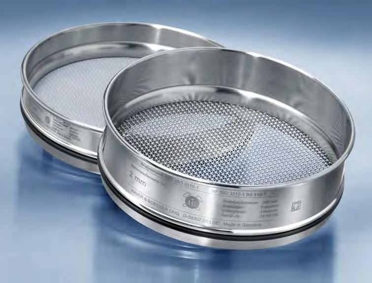 Test sieves Frame: Stainless steel; woven wire cloth: Stainless steel, ISO 3310, ASTM E11, BS 410, AFNOR Delivery information: Supplied as standard with a certificate of compliance 2.