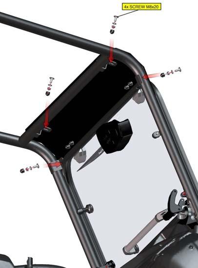 Try loosening all the windshield hardware all the way up to the hinges, close the over-center handle tightly, and then re-tighten the hardware.