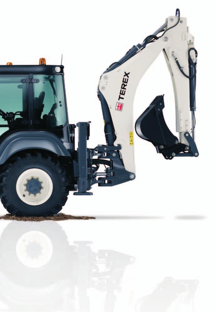 the NEW Terex TLB990 backhoe loader Opening rear quarter windows for improved ventilation and right-angle trenching visibility Up and over rear window for excellent ventilation New Deep Dig