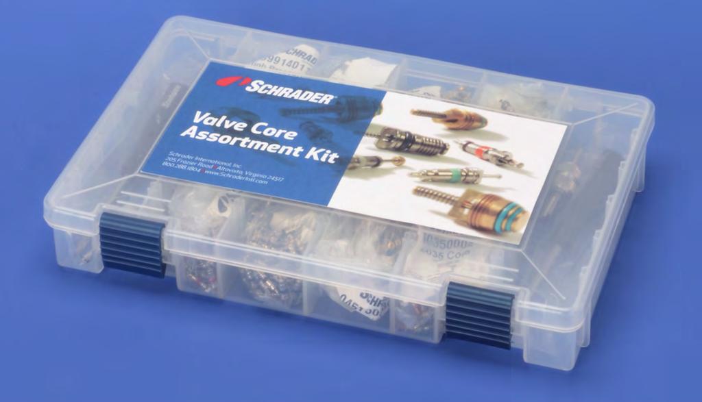 Valve Core Assortment Kit When you order the Schrader Valve core Assortment Kit (Part # 0200000001) you ll get: 2 - Valve Core Installation Tools 100 each 9914 High Pressure Cores 100 each 1566 Low