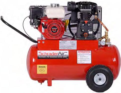 Schrader - Air solutions since 1845 Assembled in USA Honda Gas Powered, 145 PSI and 175 PSI Air Compressors for Contractors Aluminum head and crankcase provide quick heat dissipation Durable cast