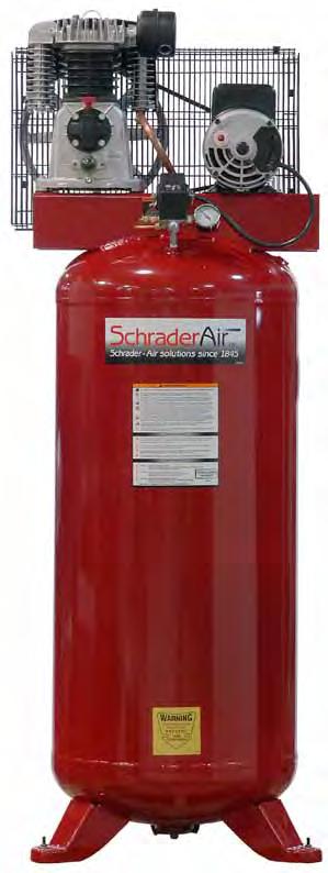 Schrader - Air solutions since 1845 Assembled in USA 5 HP 2-Stage, 165 PSI Prosumer Performance Light, Medium Duty Air Compressor Durable cast iron cylinder with all components CNC machined Finned