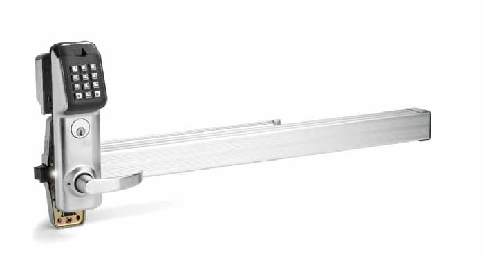 Exit Allows the LS Series locksets to be installed in door applications requiring emergency egress exit bar. Easily installs requiring only (2) additional through holes. Exit bar supplied by others.