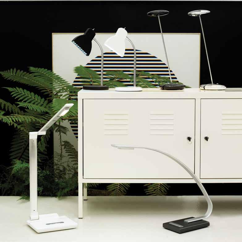 . LElux Kat 1.8 watt LE desk lamp featured in black or white. H 380mm 49 95 35 for your second Also available in silver, blue or rose.. LElux Eris 5 watt LE desk lamp.