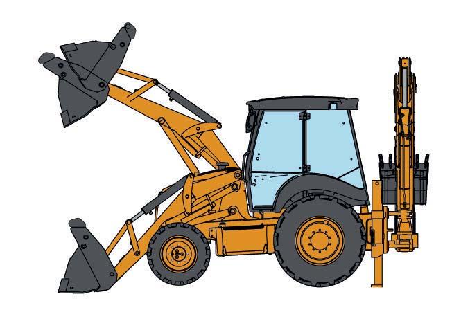 SPECIFICATIONS GENERAL DIMENSIONS F 4WD (580T) Front tires: 12,5/80 Rear tires: 18,4-26-R4 Ballast: Heavy for HED, light for STD dipper Loader bucket: 1m 3 Backhoe bucket: 610 mm (24IN) NO HQC on