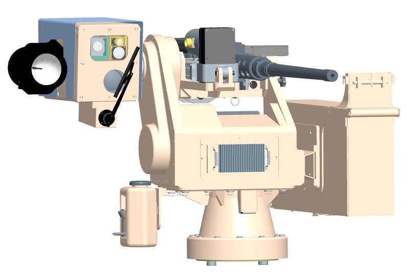 Naval Expeditionary Overwatch (NEO) Gunslinger Spiral 3 Mount Sight Package Two Axis Drive FOG Stabilized Elevation -25 deg +50 Deg Spot Light On-Mount Ammo Box 400.