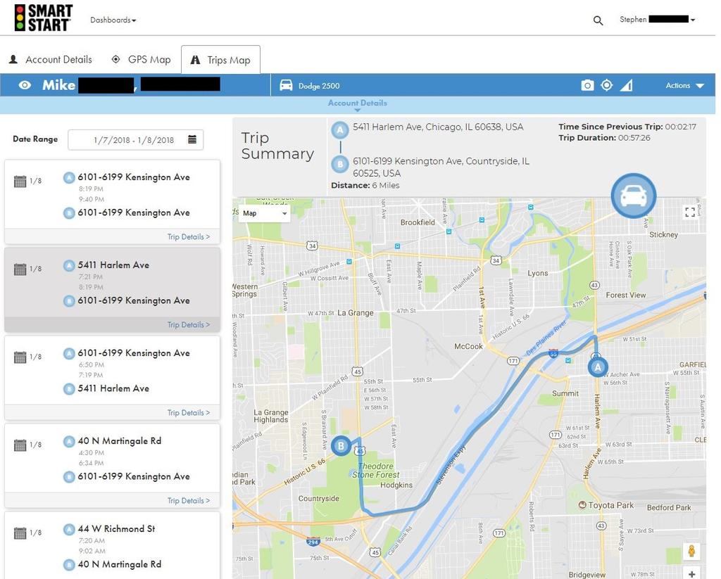 Trips Map offers full map summary view Date range flexibility to cover