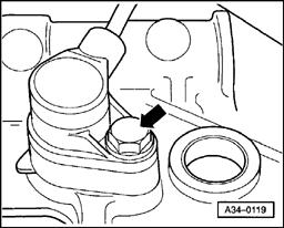 Page 6 of 20 34-23 - Remove engine speed (RPM) sensor -G28- on left of transmission (arrow) and move clear to side.