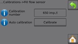 Automatic calibration establishes the calibration if the number of impulses per litre for the Fill flow meter is unknown, or to make sure the value is correct.