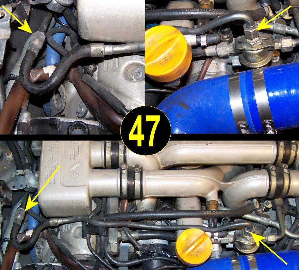 Making Room For The Air Intake: To make room for the supercharger air intake we need to replace the fuel line shown in picture 47 with the one provided in your kit.