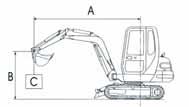 Operating weight +-2% : 2790/2690 kg (rubber crawlers) 2870/2770 kg (steel crawlers) Subject to any technical modifications. Dimensions given in mm with standard Yanmar bucket.