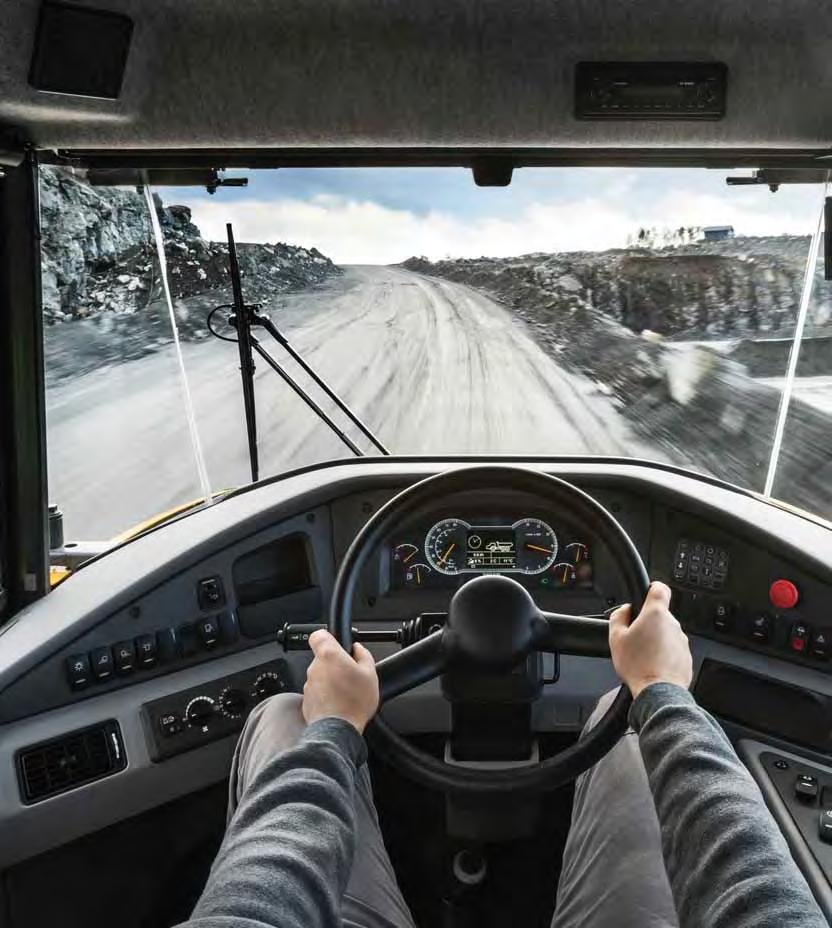 Volvo Care Cab The centrally positioned operator station features ideally placed pedals, controls and switches and allaround visibility from a wide front windshield, full-glass door, sloping hood and