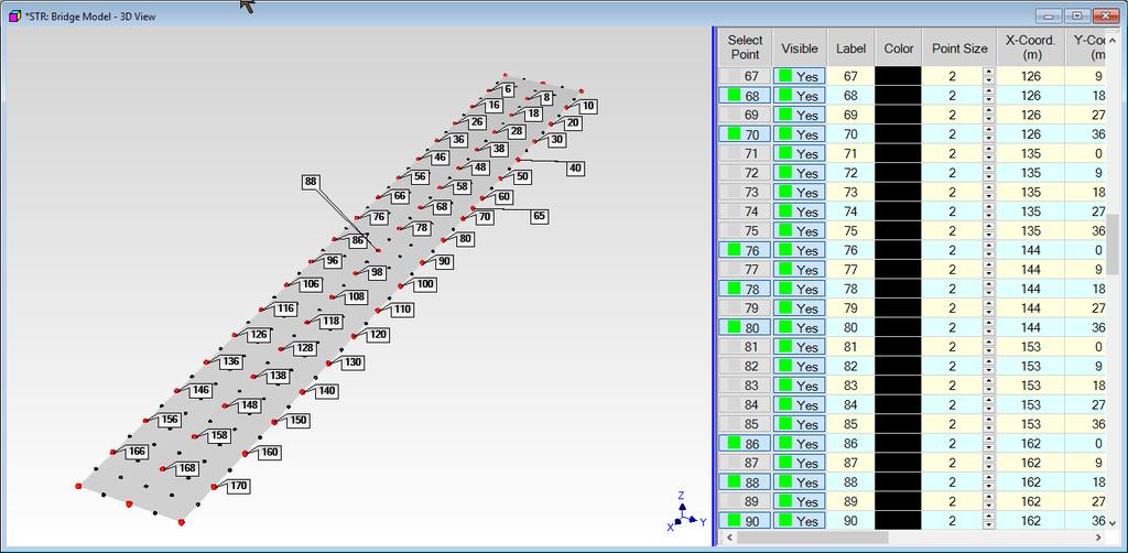 57 Point Modal Test Right click in the graphics are of STR: Bridge Model and execute Animate Draw Structure Hold down the Ctrl key and click near every other point in the grid as shown below Right