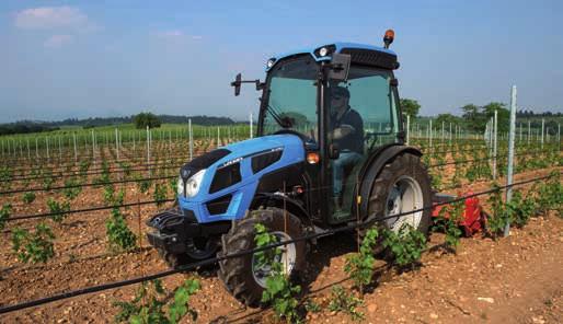 low spaces such as overhead trellis vineyards and greenhouses. Fitted with 24-inch rear tyres, the 2 Series tractor has a minimum overall width of 1.254 mm and a steering wheel height of only 1.